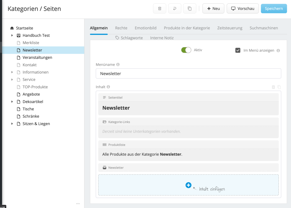 Screenshot vom Adminbereich